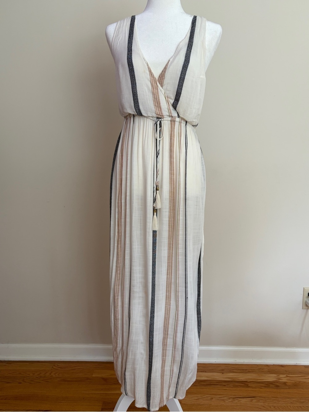 l*space Cream Maxi Dress (cover up)with Black and Tan Stripes
